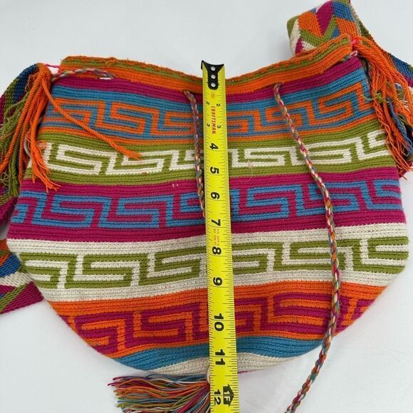 Wayuu Mochila Bag Colombian Neon Multicolor Tassels Boho Bright Crossbody - Picture 8 of 8